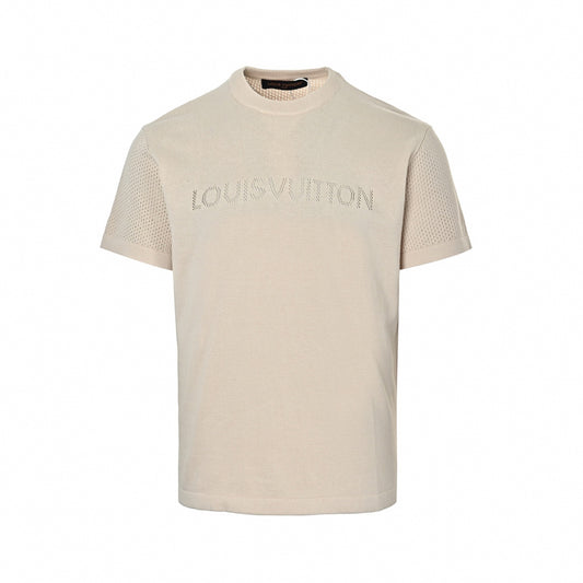 Pointelle Logo Knit T-Shirt - Beige