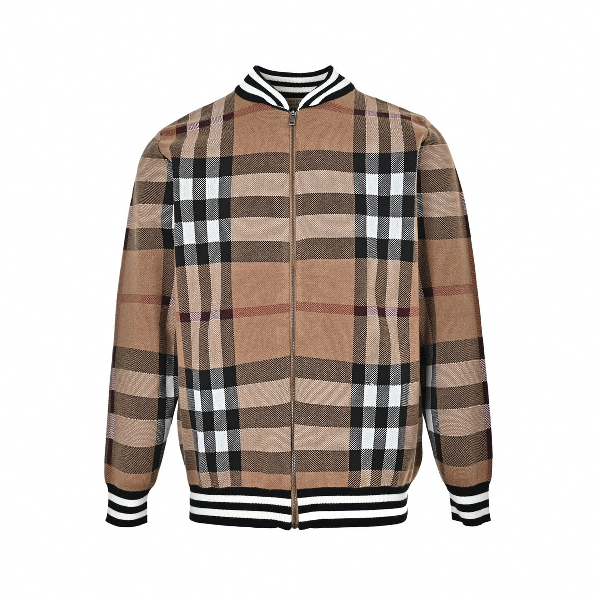 Vintage Check Full-Zip Jacquard Knit Bomber Jacket in Archive Beige