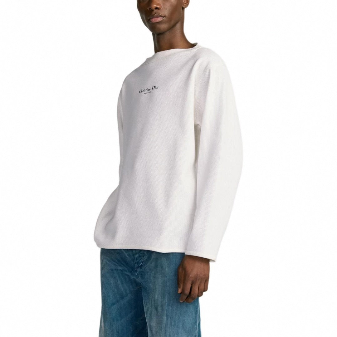 White Ribbed Dior Couture Pullover