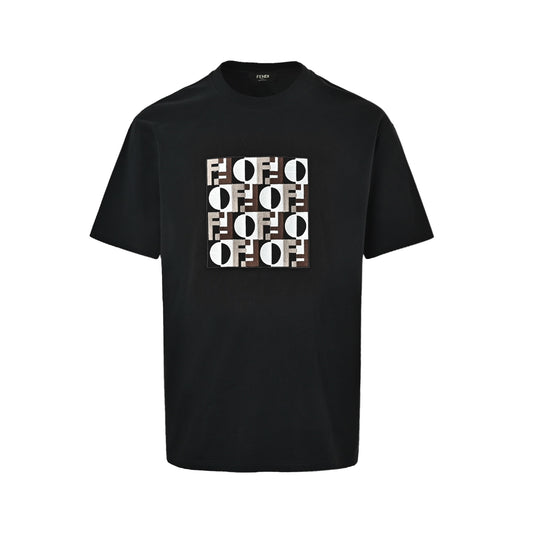 Geometric Embroidered Patch T-Shirt | Black