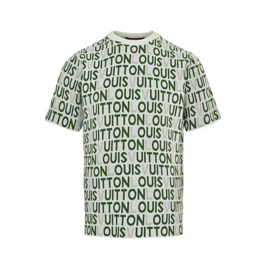 All-Over Typographic Knit T-Shirt | White & Green