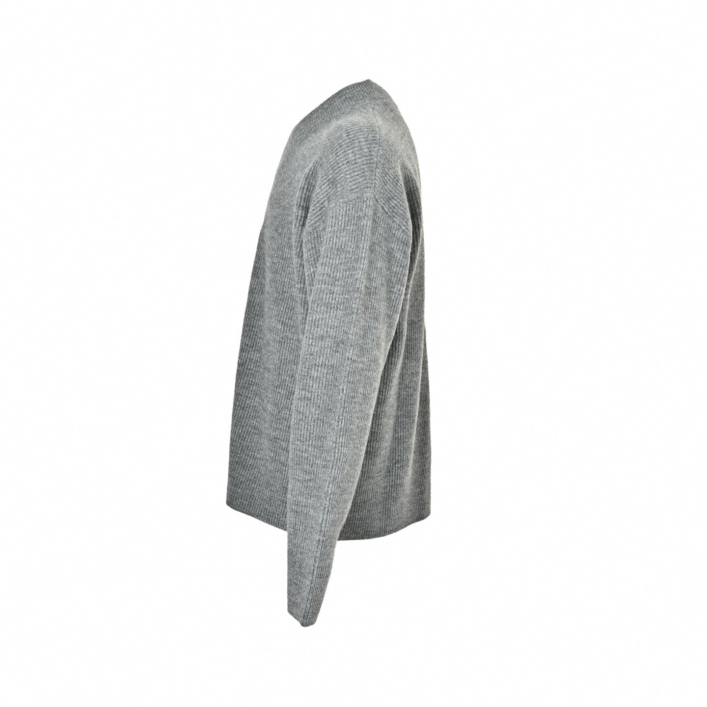 Embroidered Logo Ribbed V-Neck Sweater - Grey