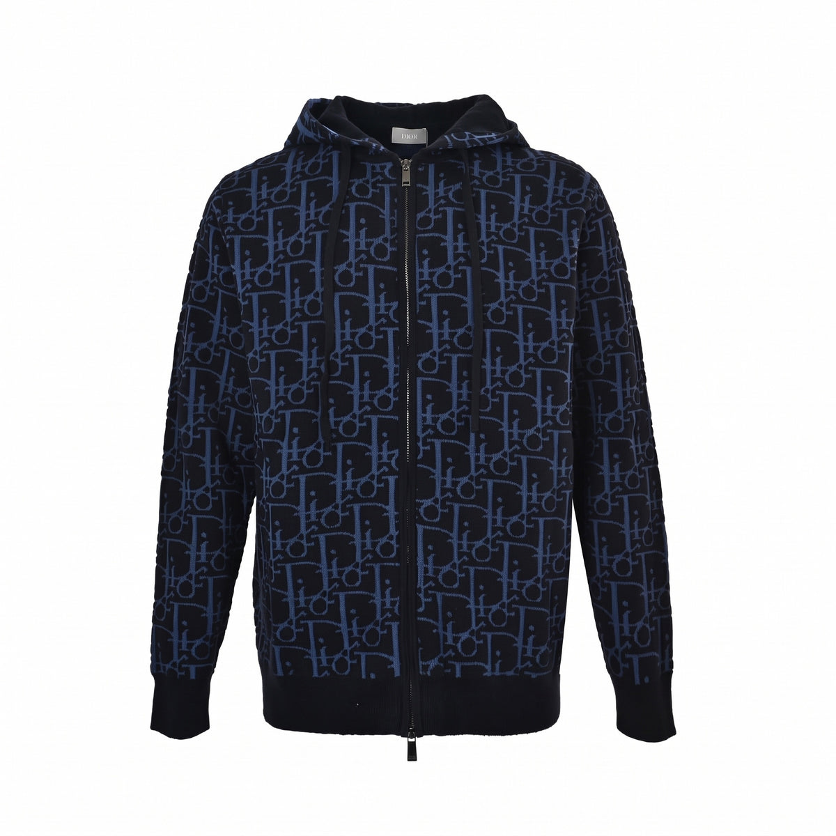 Monogram Knit Full-Zip Statement Hoodie