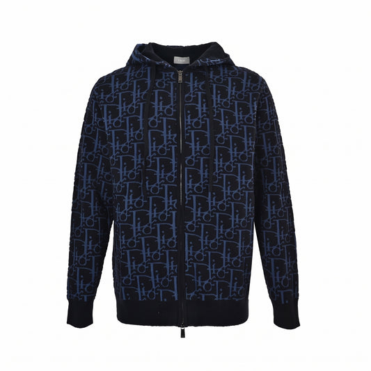 Monogram Knit Full-Zip Statement Hoodie