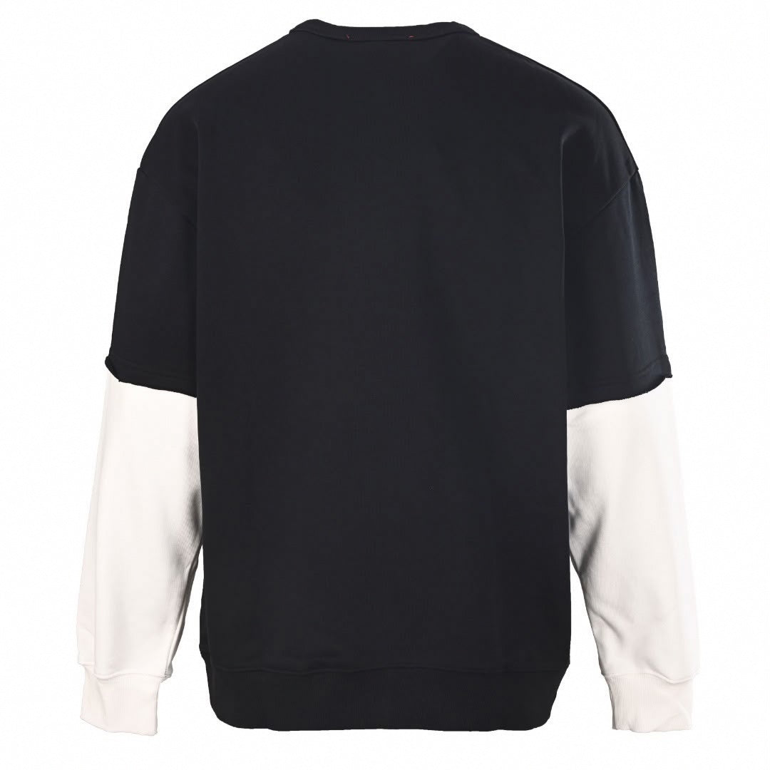 Embroidered Logo Layered Sweatshirt in Black & Off-White