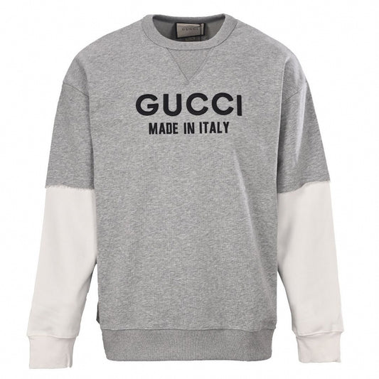 Embroidered Logo Layered Sweatshirt in Grey & Off-White