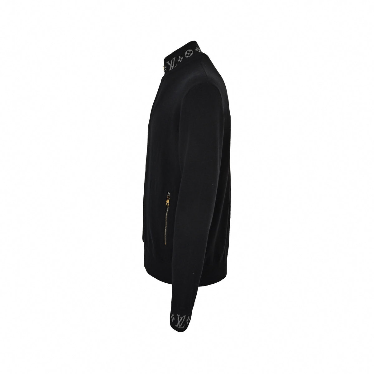 Monogram Trim Full-Zip Cardigan Black