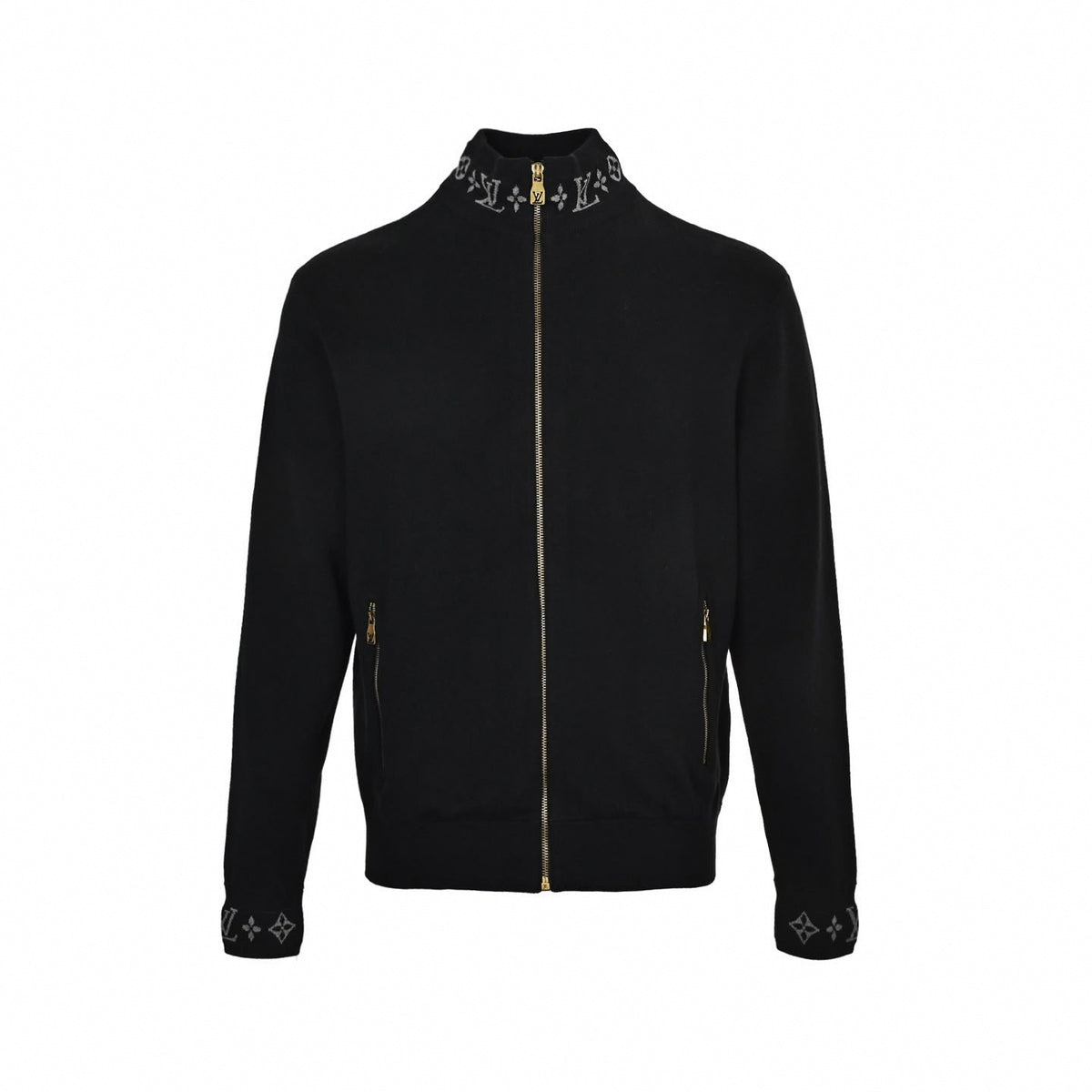 Monogram Trim Full-Zip Cardigan Black