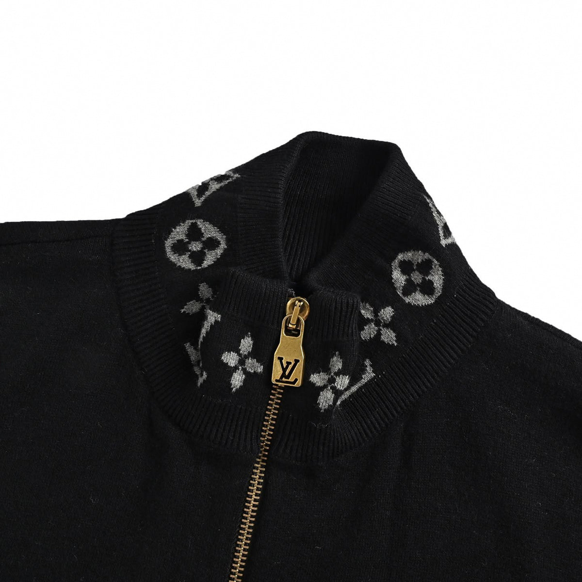 Monogram Trim Full-Zip Cardigan Black