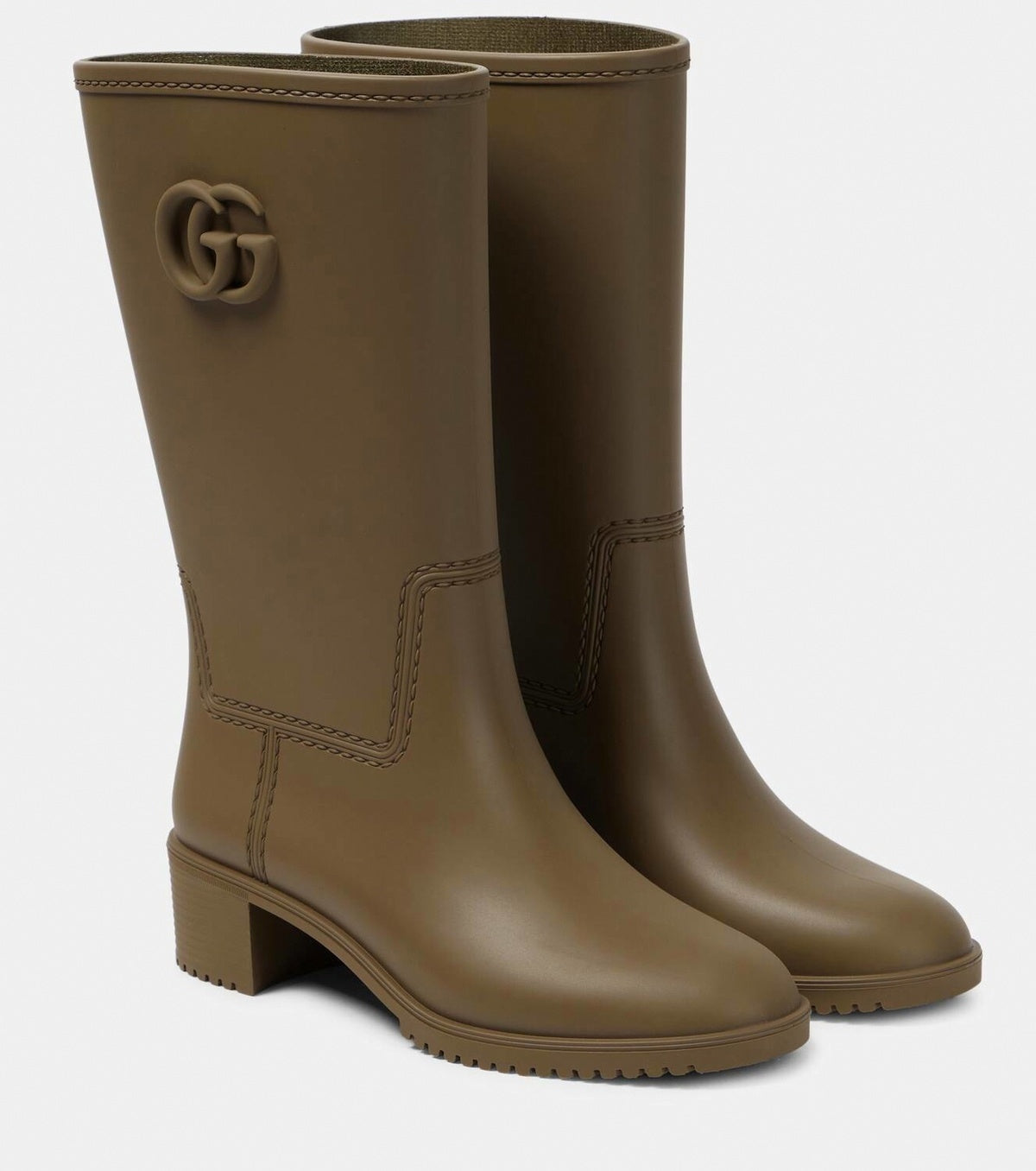 Double G Molded Rubber Heeled Rain Boots in Olive Green