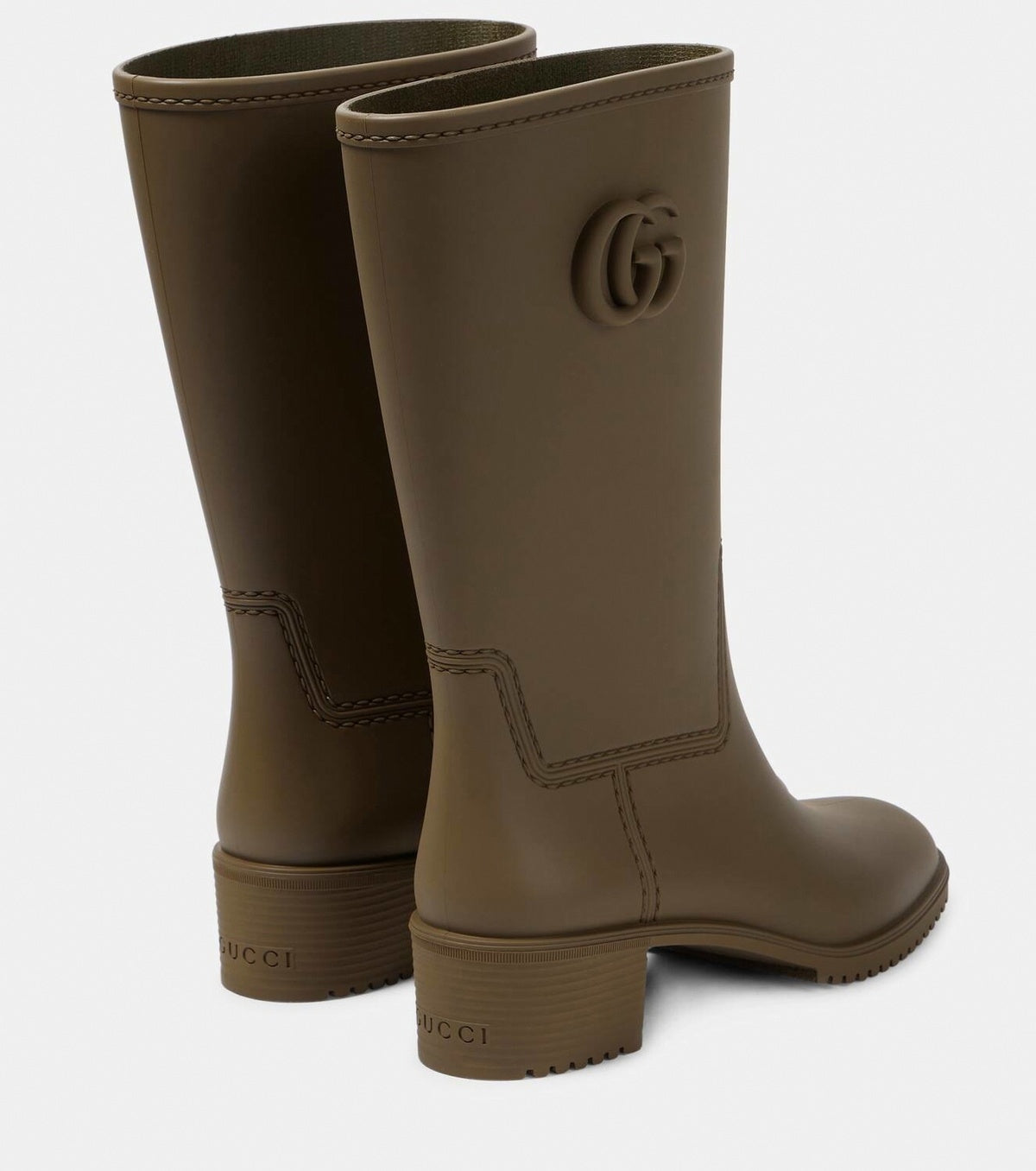 Double G Molded Rubber Heeled Rain Boots in Olive Green