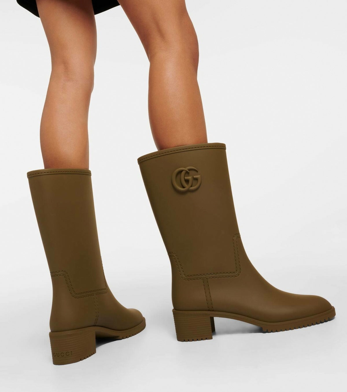 Double G Molded Rubber Heeled Rain Boots in Olive Green
