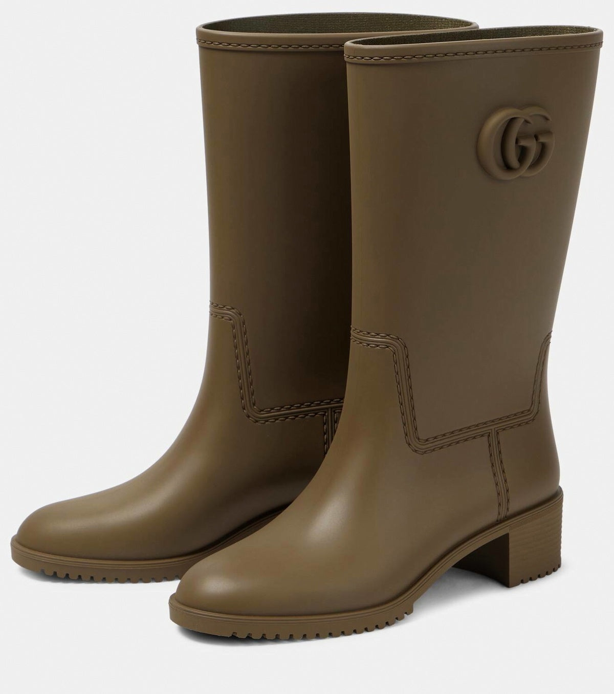 Double G Molded Rubber Heeled Rain Boots in Olive Green