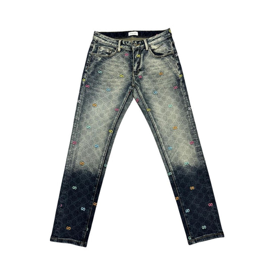 Multi-Color Embroidered GG Monogram Jeans | Washed Black