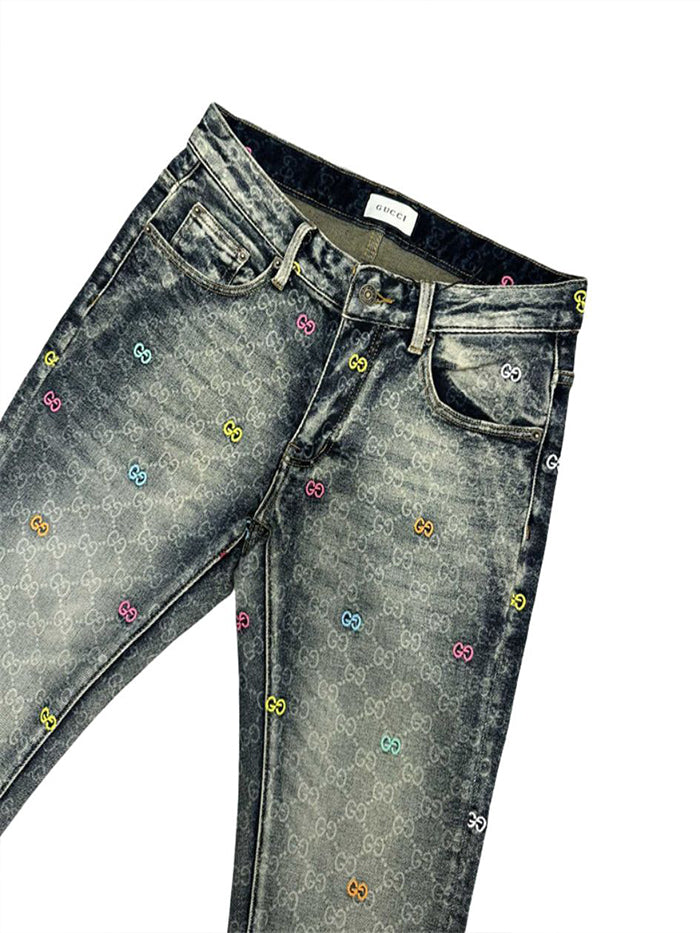 Multi-Color Embroidered GG Monogram Jeans | Washed Black