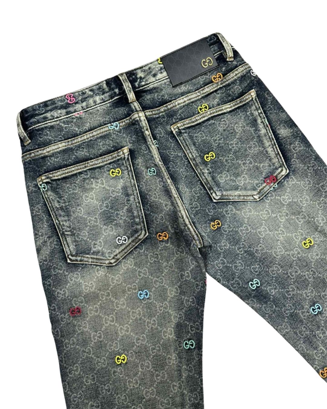 Multi-Color Embroidered GG Monogram Jeans | Washed Black