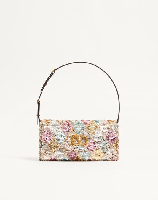 DeVain Small Shoulder Bag with Rhombelle Sequin Embroidery in Multicolor