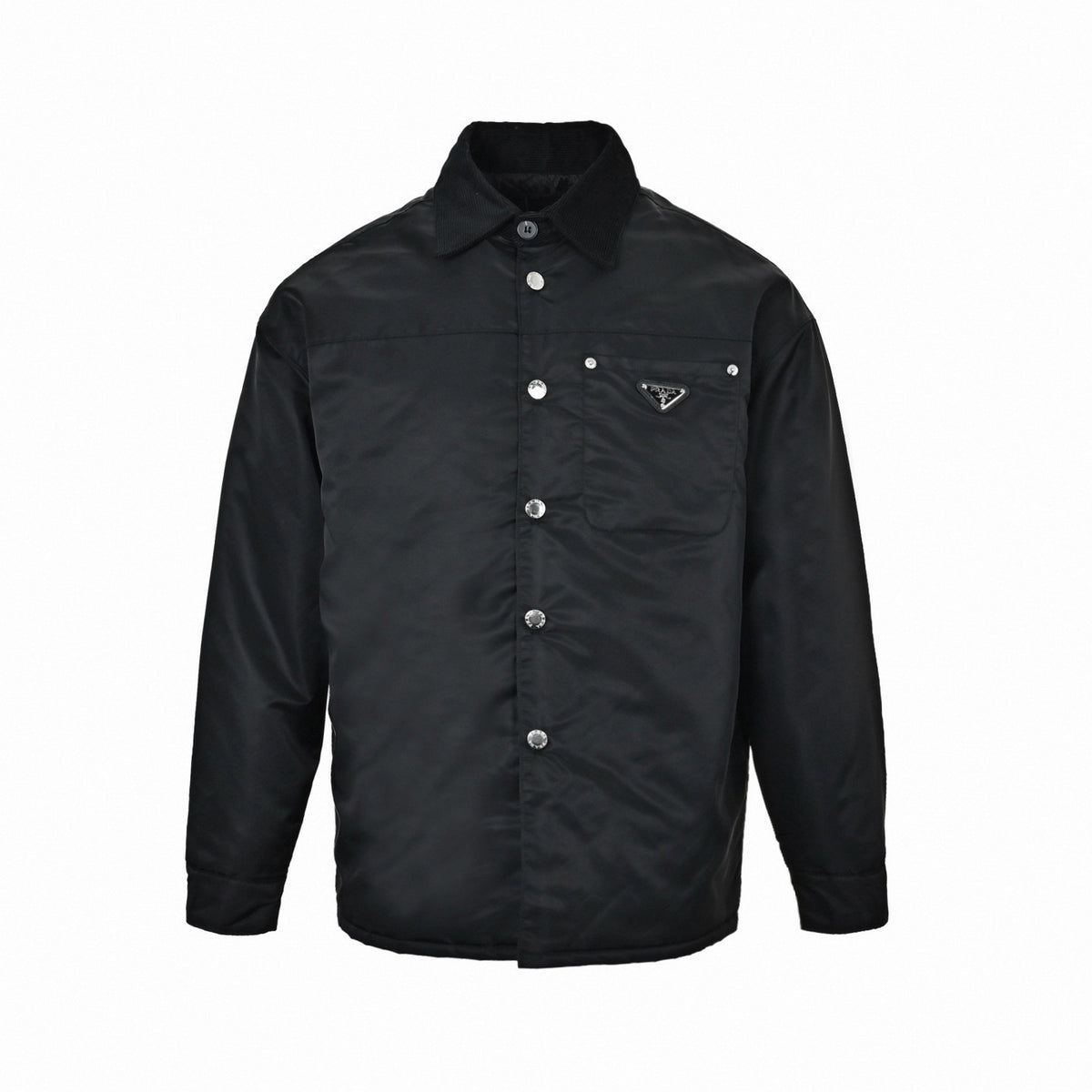 Corduroy Collar Re-Nylon Overshirt Jacket in Jet Black