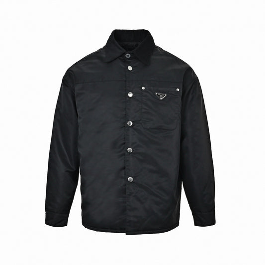 Corduroy Collar Re-Nylon Overshirt Jacket in Jet Black