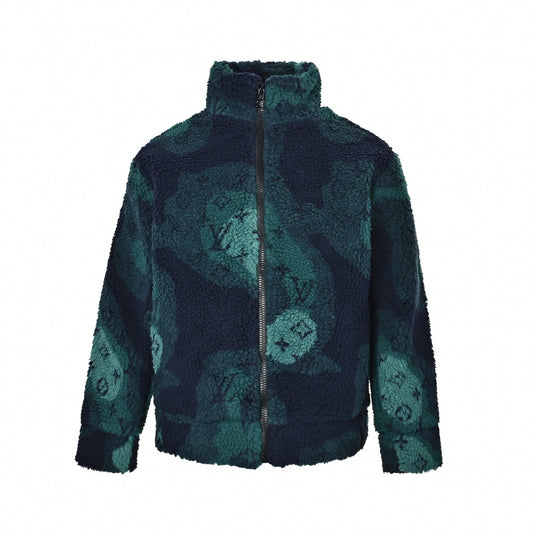 Monogram Camo Jacquard Fleece Blouson in Navy & Forest Green