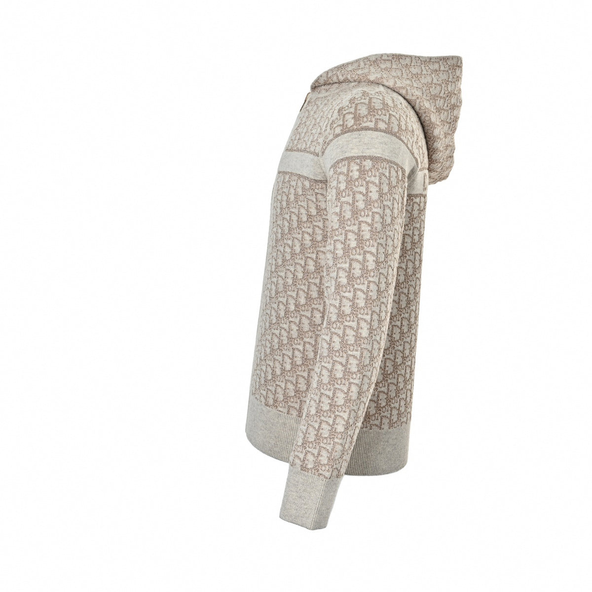 Reversible Oblique Lurex Jacquard Full-Zip Knit Hoodie in Beige & Metallic Bronze