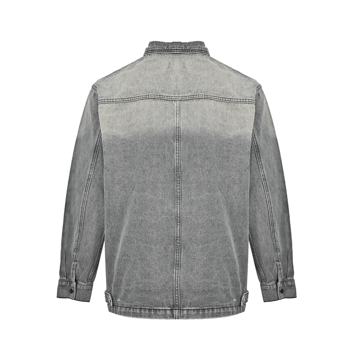 Enamel Triangle Logo Washed Denim Jacket in Grey