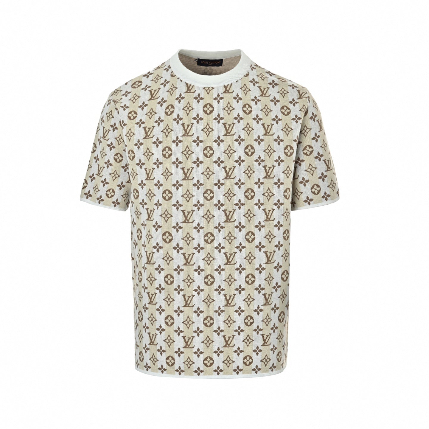 Monogram Striped Knit T-Shirt - Cream/White