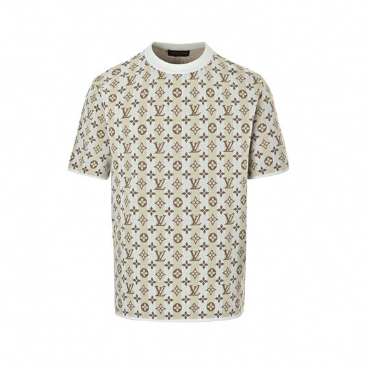 Monogram Striped Knit T-Shirt - Cream/White
