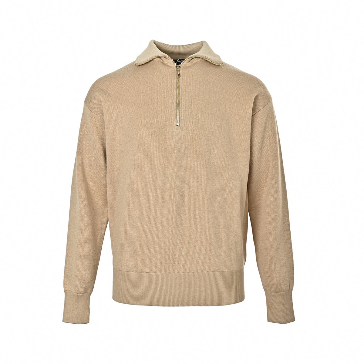 Metal CC Logo Half-Zip Wool Knit Sweater in Beige