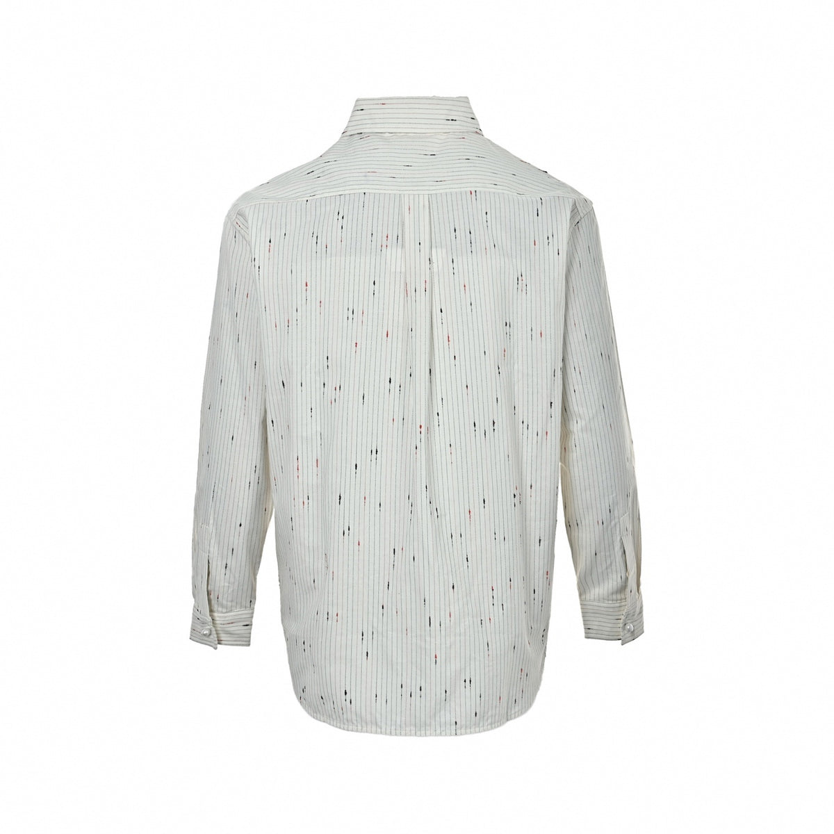 Textured Fil-Coupé Pinstripe Shirt with Pearl Cuffs in Off-White