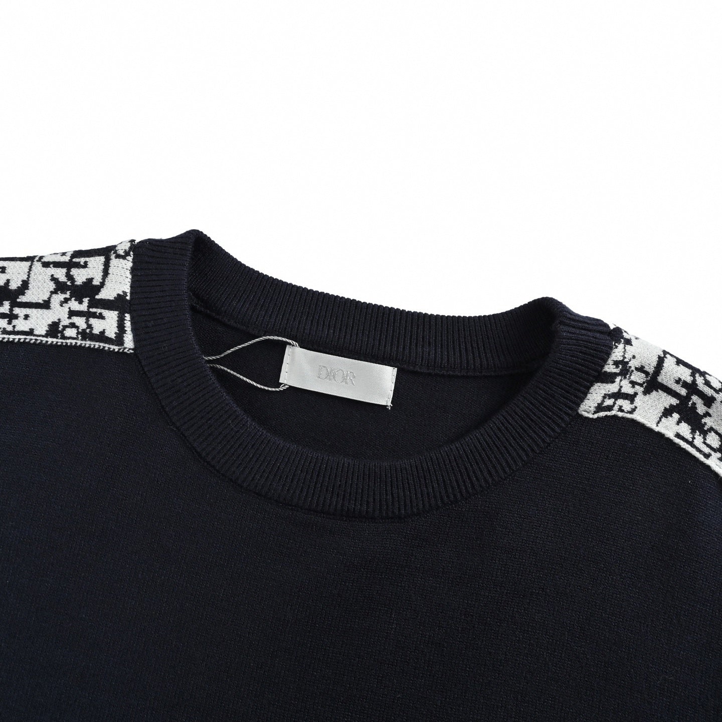 Oblique Sleeve Stripe Cotton Knit Crewneck