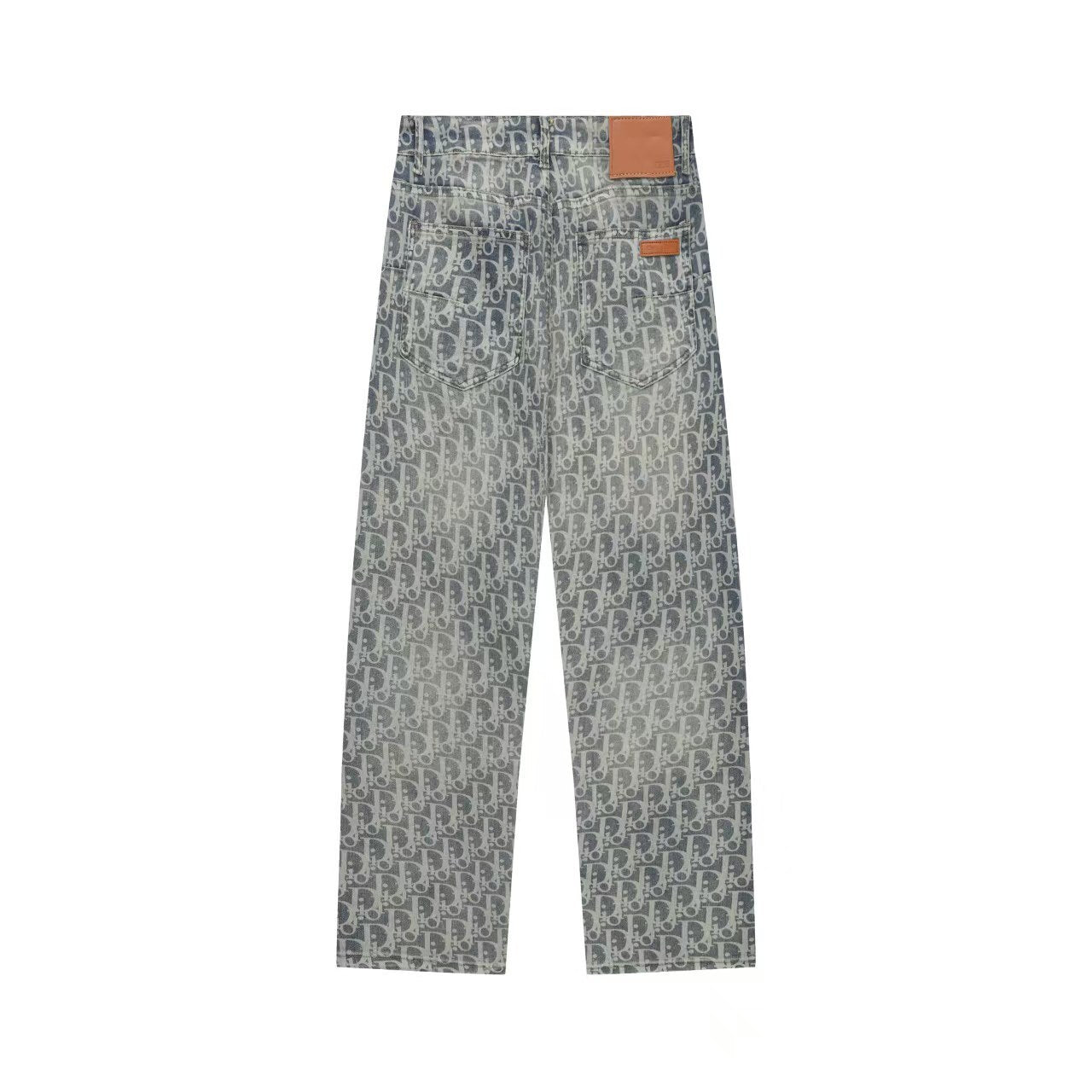 Oblique All-Over Print Faded Denim Jeans | Blue