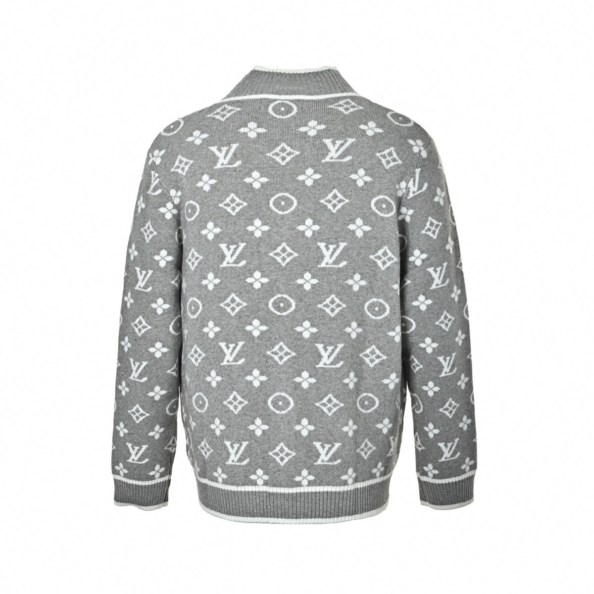 Monogram Jacquard Full-Zip Knit Jacket in Grey & White