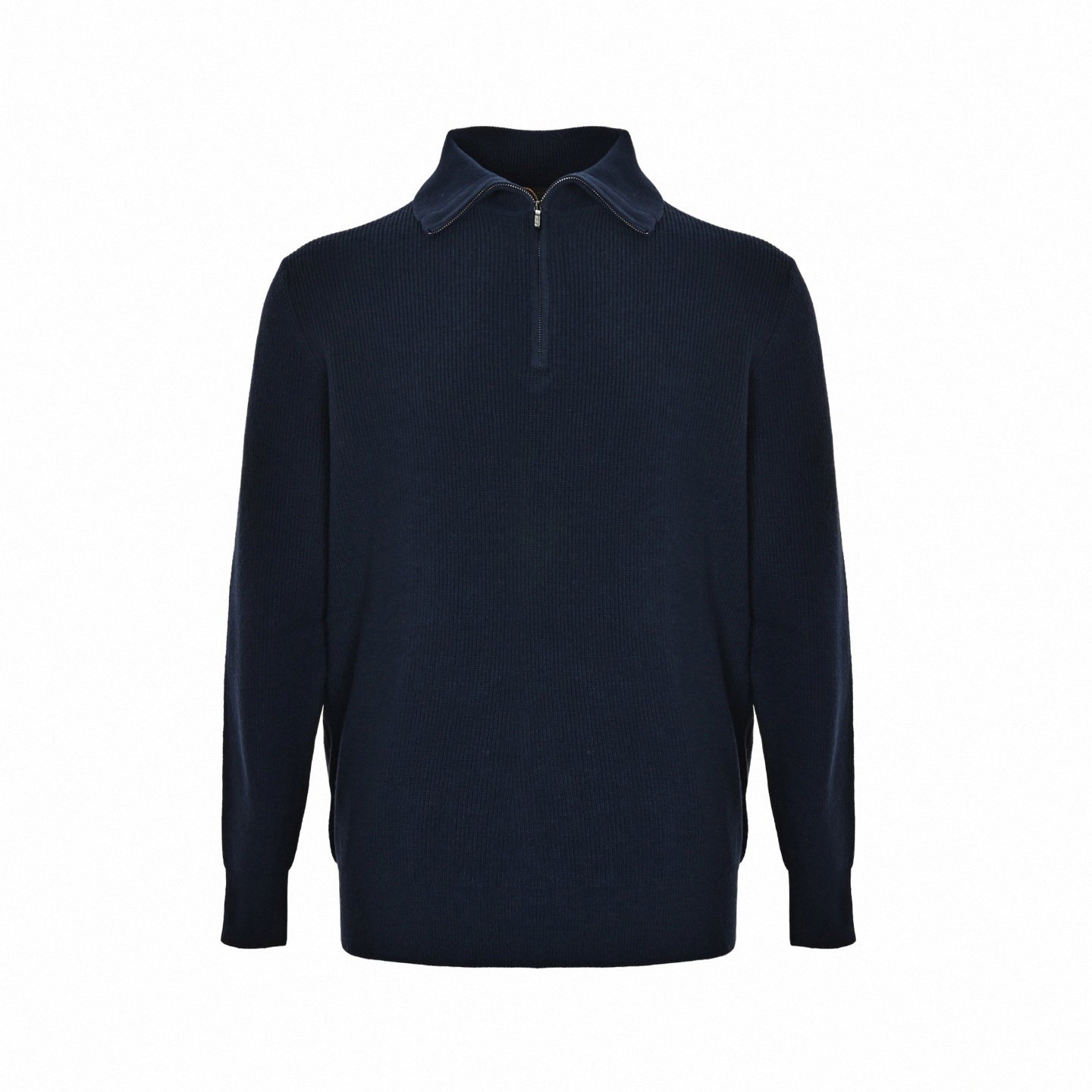 Navy Ribbed Quarter-Zip Knit Sweater