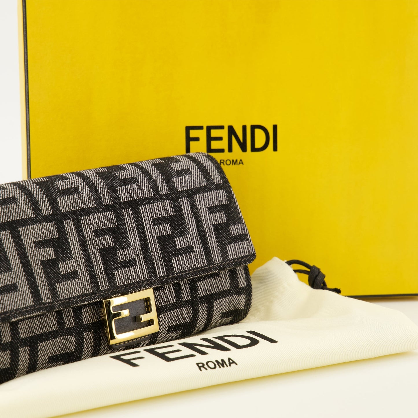 FF Denim Chain Baguette Wallet in Blue