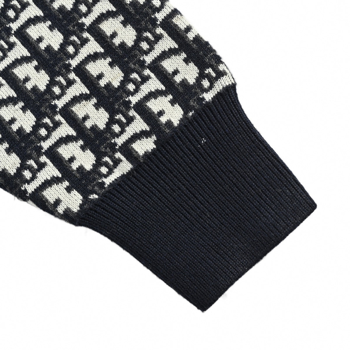Reversible Oblique Jacquard Crewneck Sweater in Deep Navy & White
