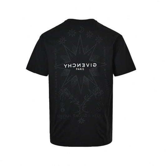Inverted Logo & Celestial Graphic T-Shirt | Black