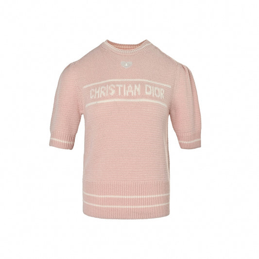 Logo Intarsia Short-Sleeve Sweater - Pink