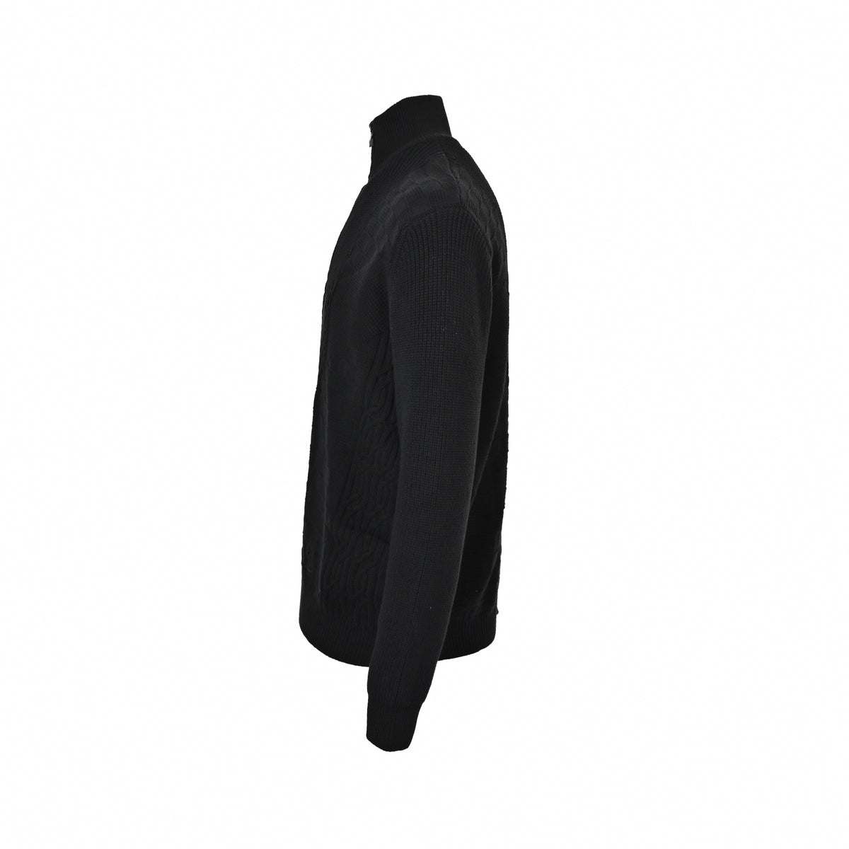 Damier 3D Textured Half-Zip Wool Sweater in Black