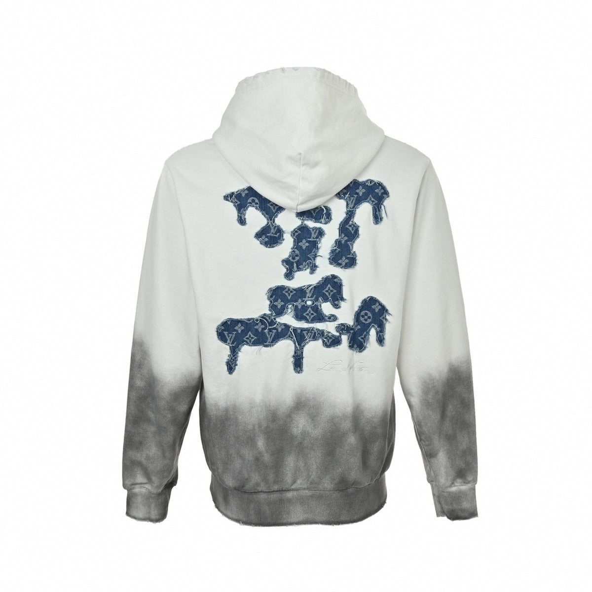 Bone Fade Denim Appliqué Hoodie