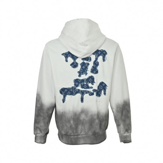 Bone Fade Denim Appliqué Hoodie