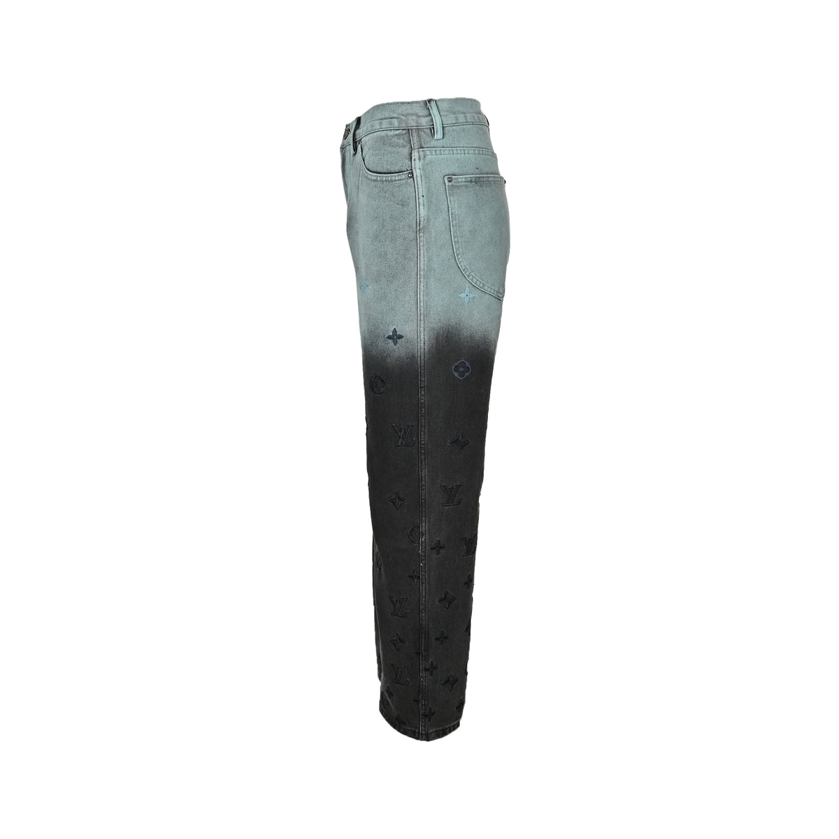 Embroidered Monogram Gradient Jeans - Light Blue/Black