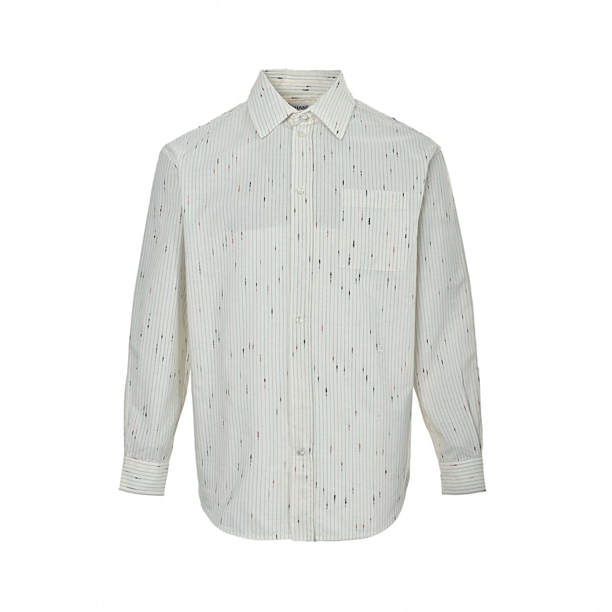 Textured Fil-Coupé Pinstripe Shirt with Pearl Cuffs in Off-White