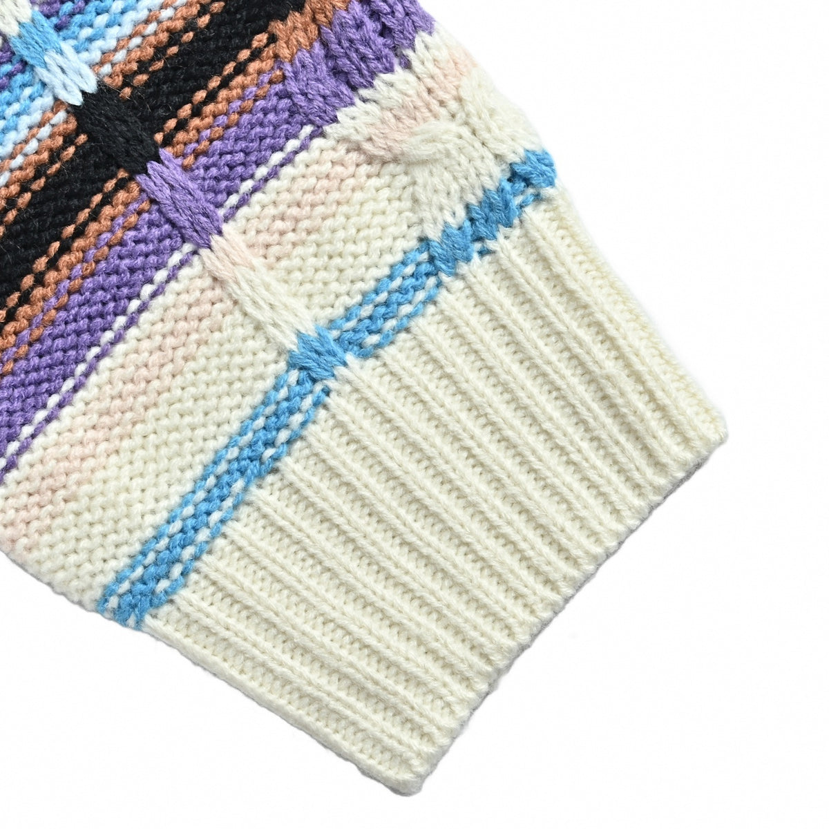 Striped Cable-Knit Full-Zip Sweater Jacket with Leather Patch