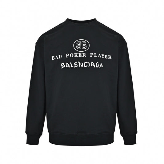 "Bad Poker Player" Graphic Crewneck Sweatshirt in Black
