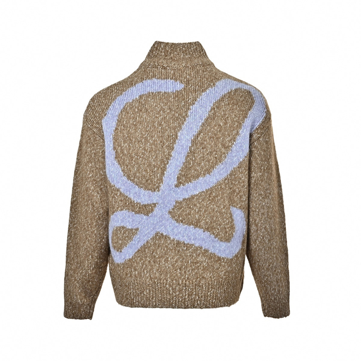 Oversized Script Logo Full-Zip Knit Cardigan in Marled Beige & Lavender