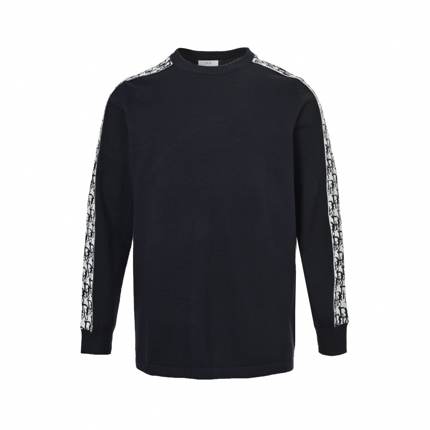 Oblique Sleeve Stripe Cotton Knit Crewneck