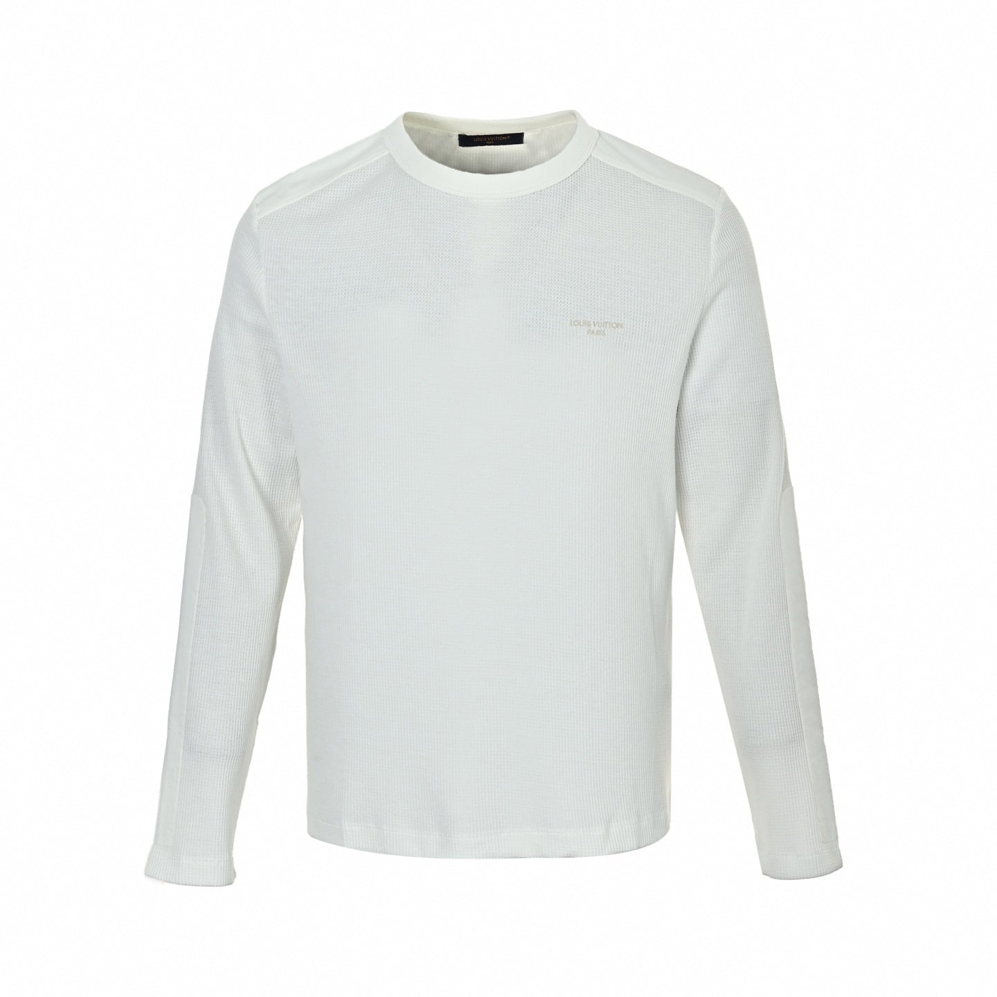 Waffle Knit Paneled Long-Sleeve T-Shirt - White