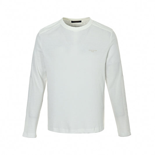 Waffle Knit Paneled Long-Sleeve T-Shirt - White
