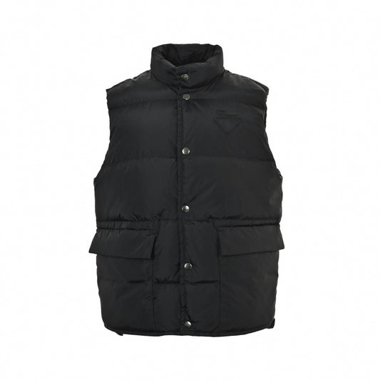 Re-Nylon Fabric Triangle Logo Down Vest Gilet in Black